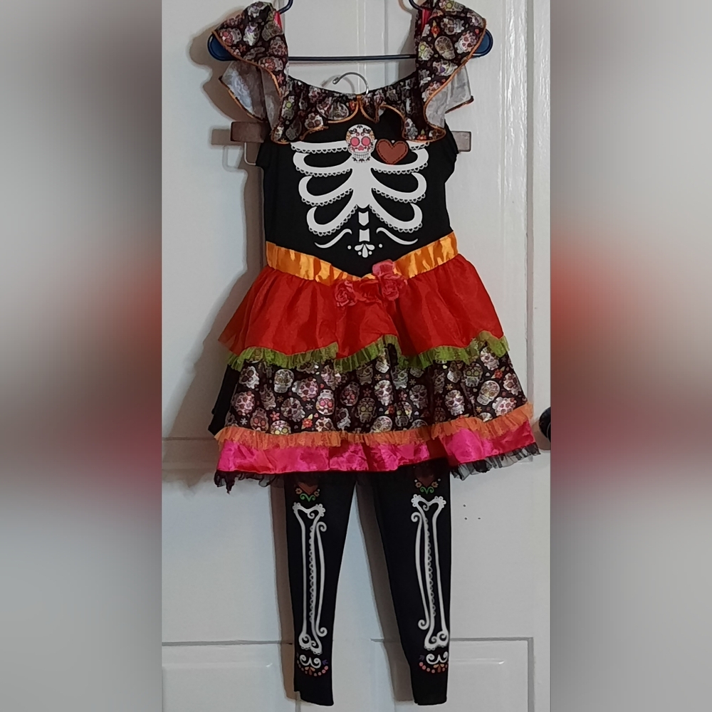 Girls SUPER Cute Skeleton Halloween Day Of The Dead  Dancing Dress And Pants Set